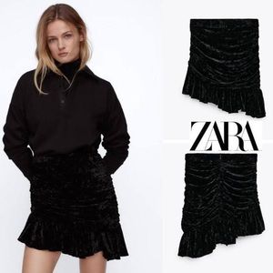 Zara Black Asymmetrical Velvet Ruffle Skirt